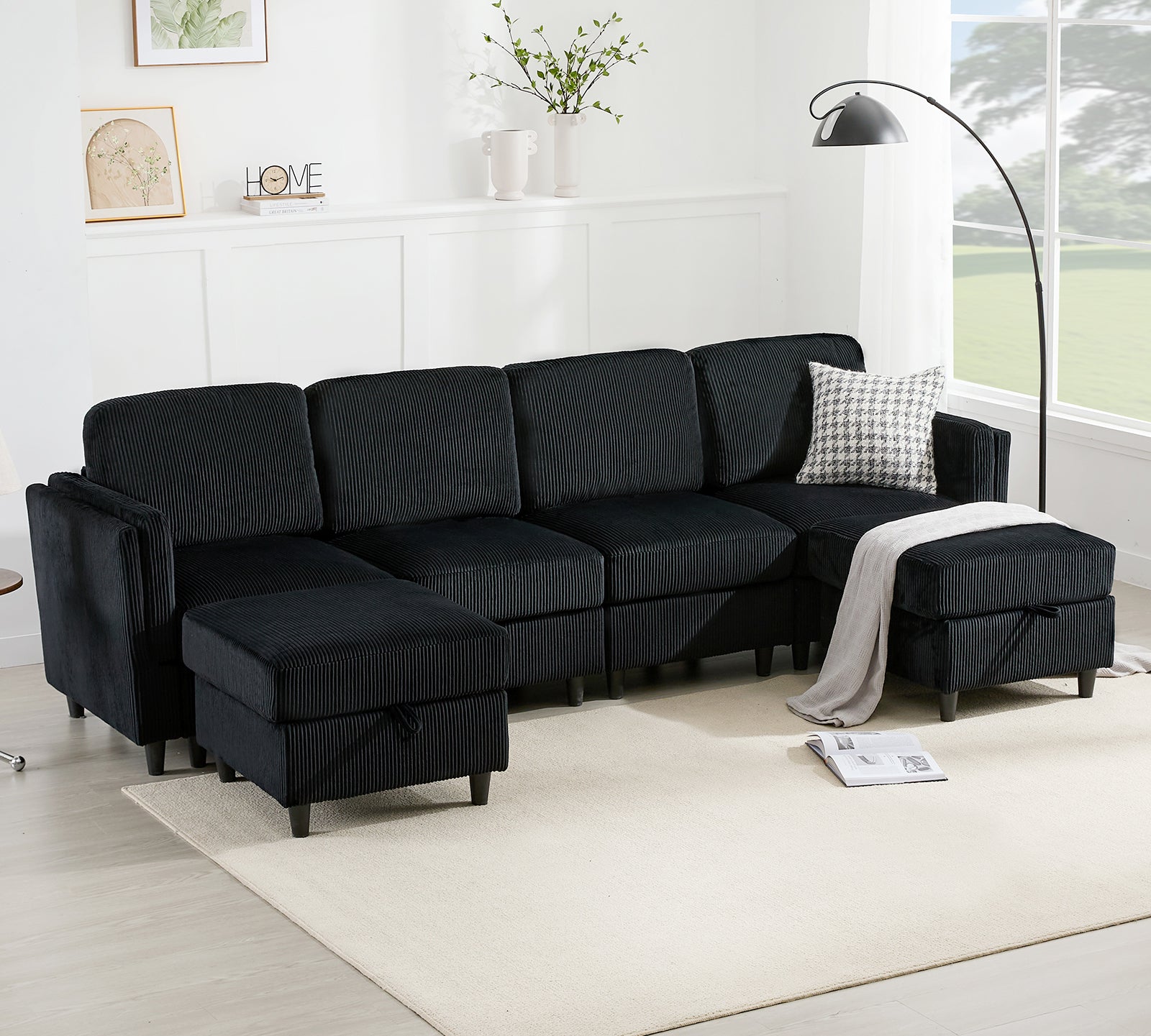 Convertible U-Shaped Sleeper Couch Sectional Sofa