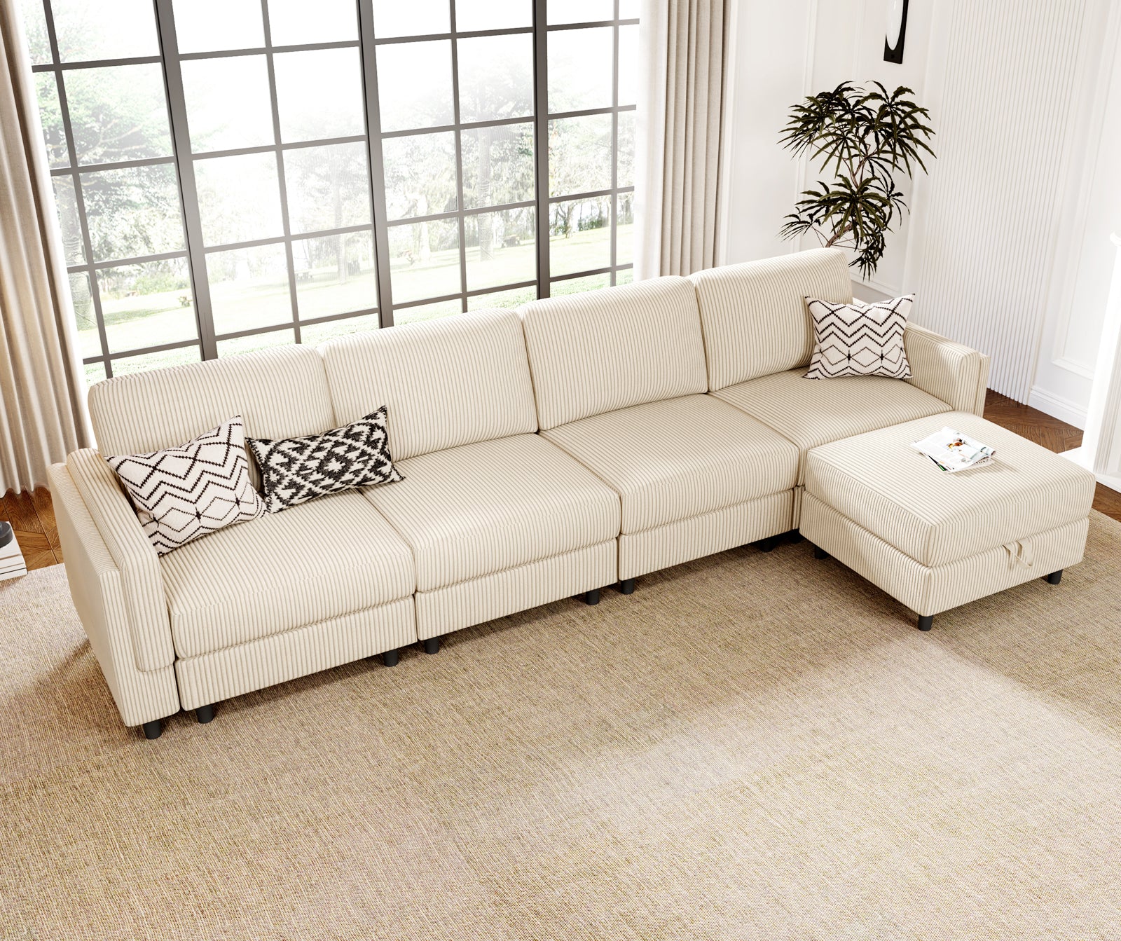 Modular Sectional Sofa Bed with Storage Ottoman