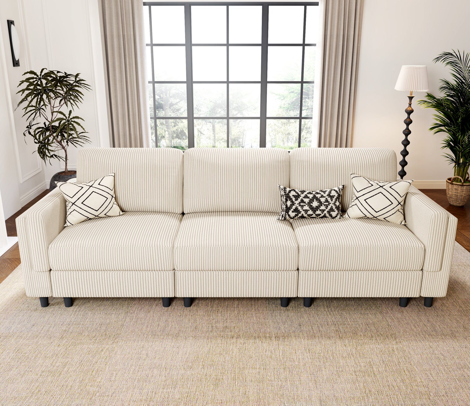 White Plush Fabric 3 Piece Modern Sectional Sofa