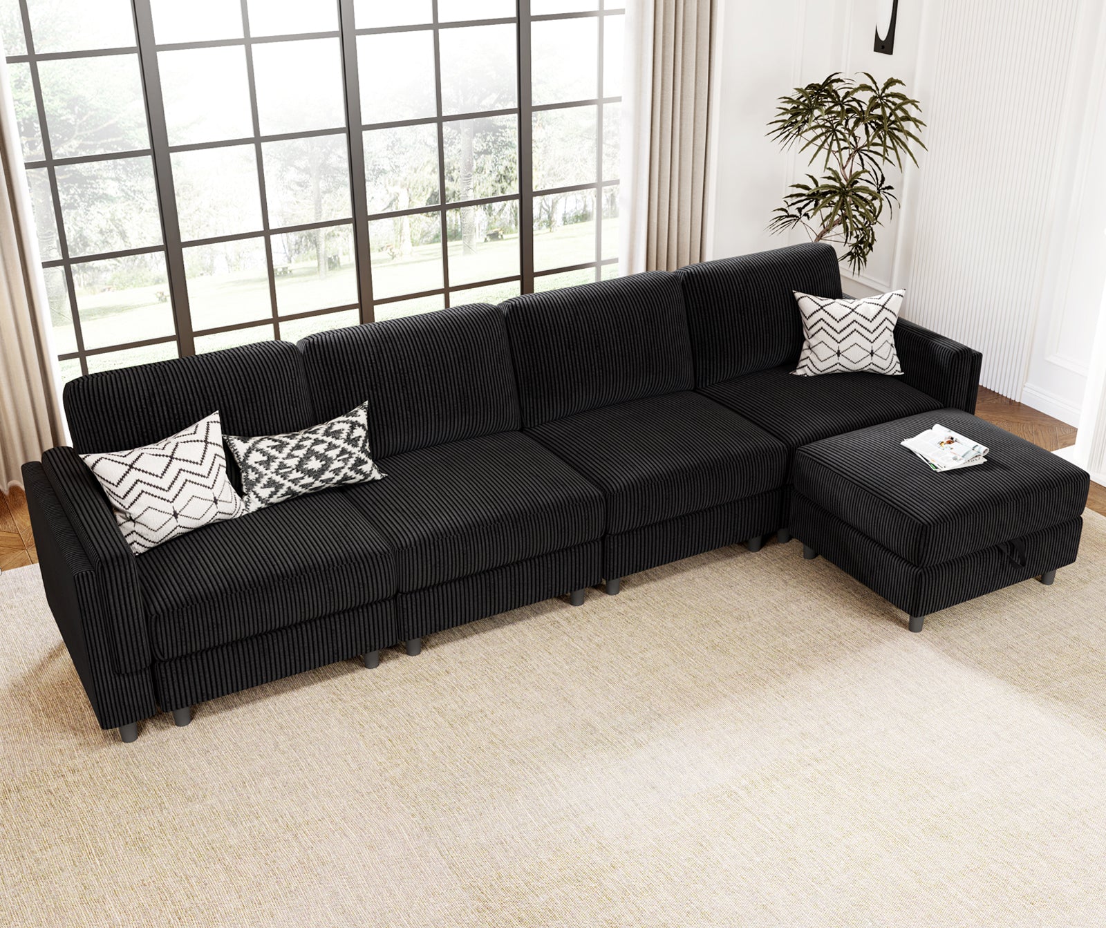Modular Sectional Sofa Bed with Storage Ottoman