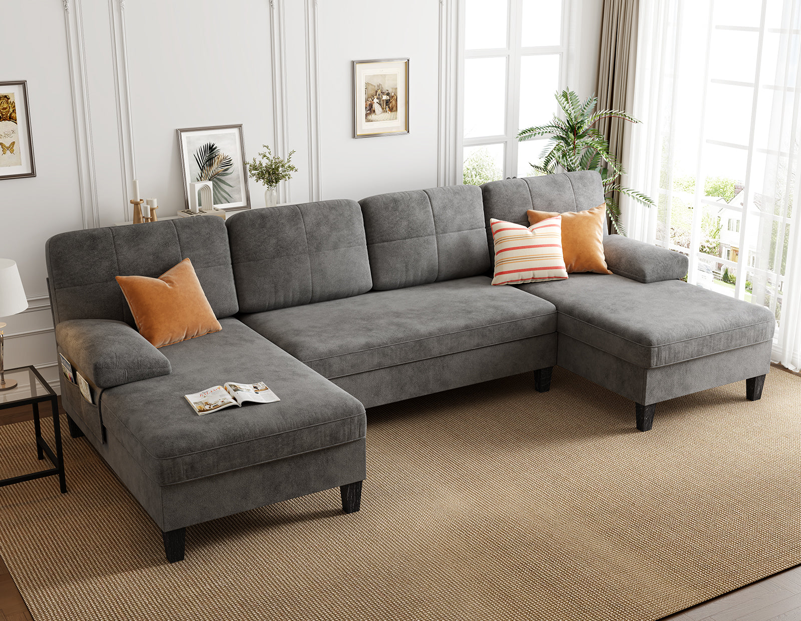 Chenille Fabric Modular U-Shaped Sectional Sofa Set
