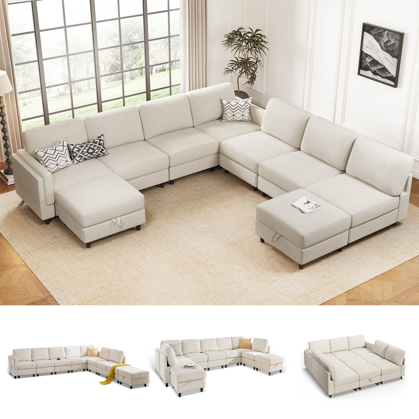 Sleeper Couch Sectional Sofa Bed with Storage Ottoman