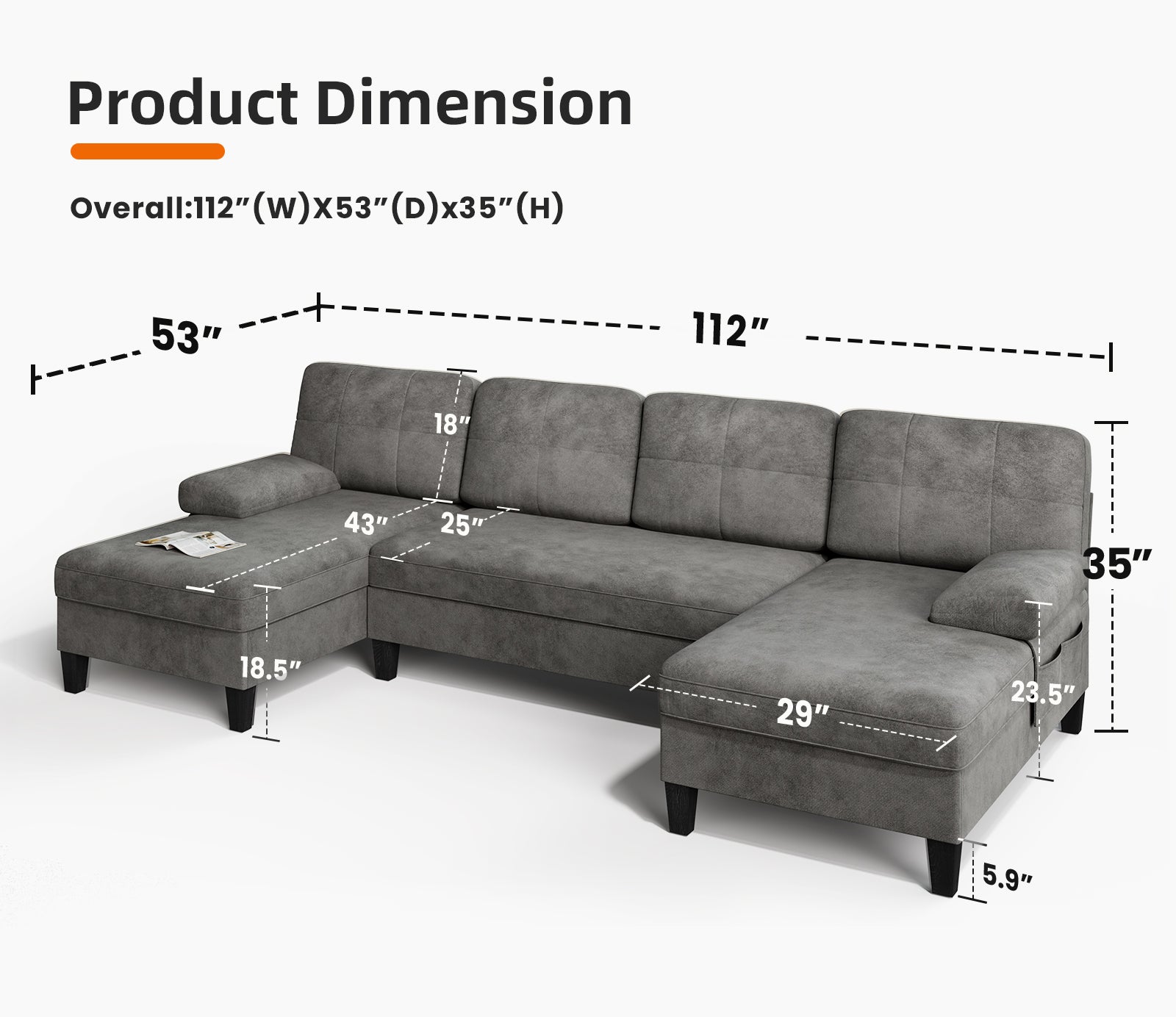 Chenille Fabric Modular U-Shaped Sectional Sofa Set