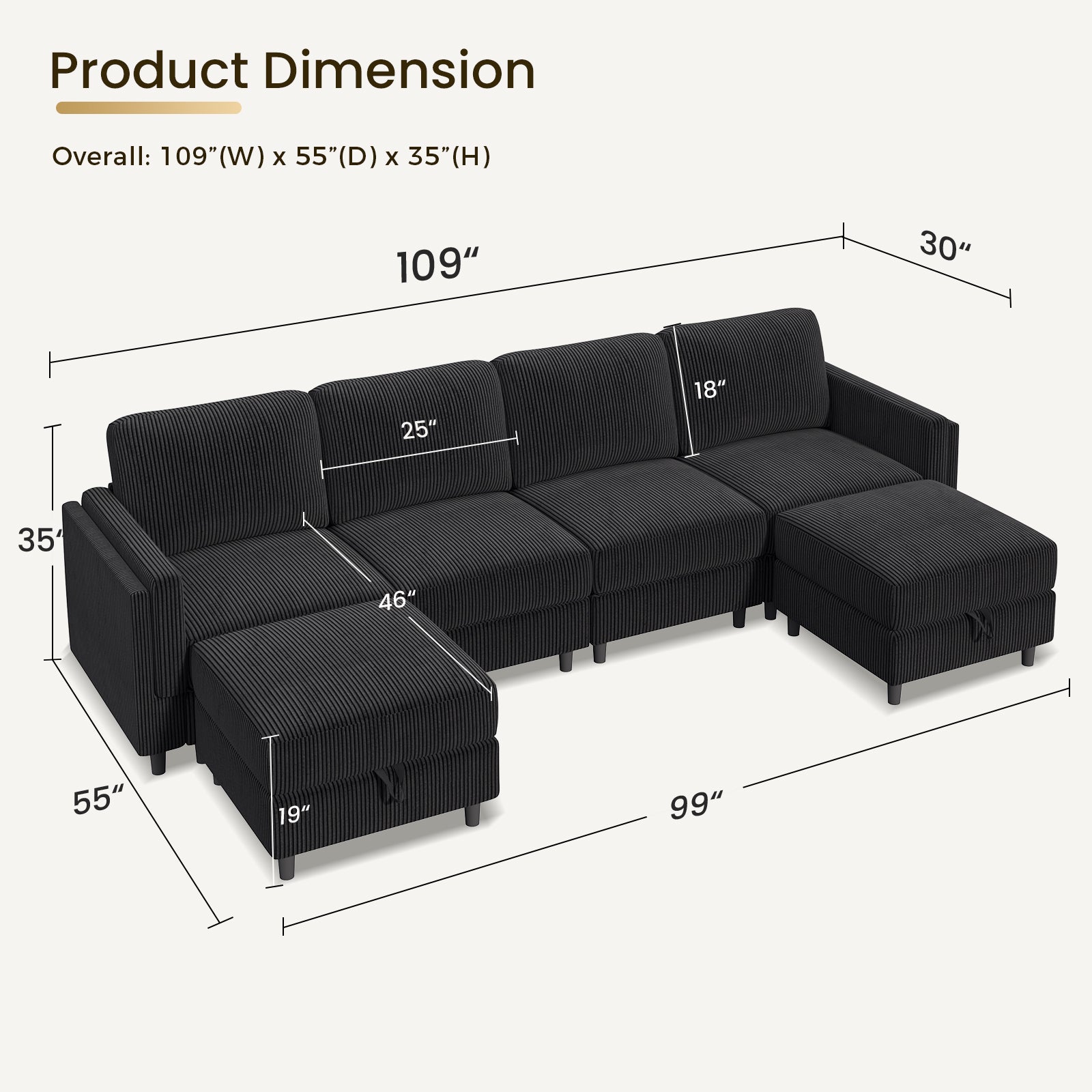 Convertible U-Shaped Sleeper Couch Sectional Sofa